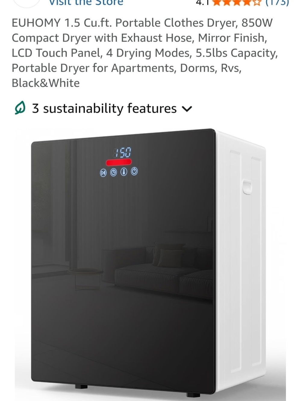 EUHOMY Portable Mini Clothes Dryer - Black & White